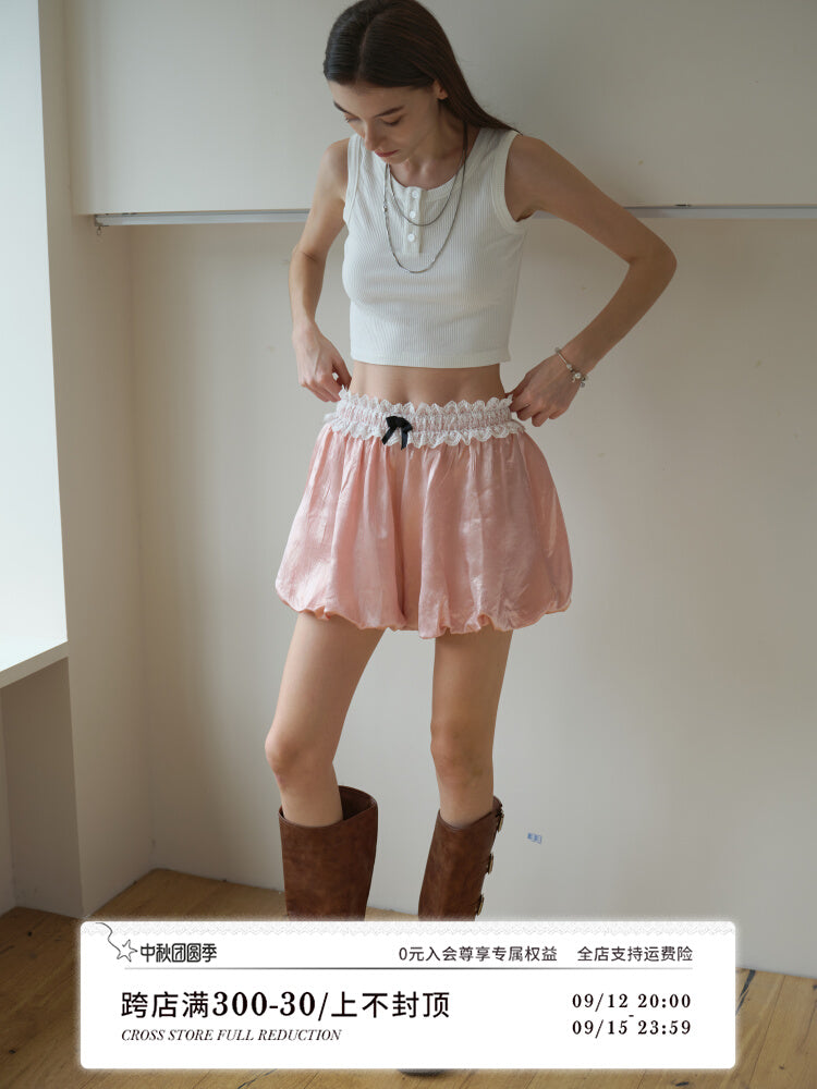 Acetate Lace Pleated Shorts