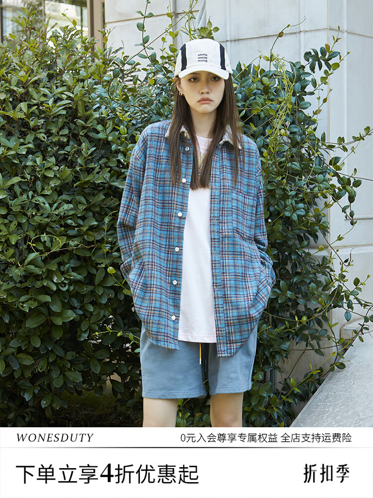 Plaid Asymmetric Cotton Shirt