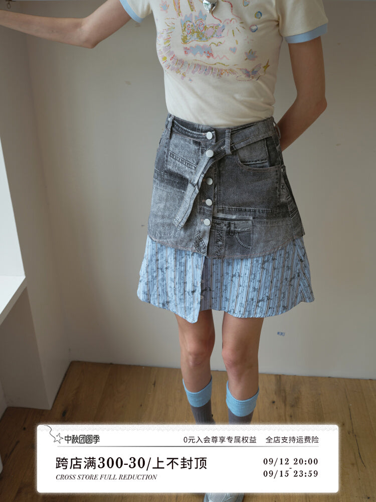 Denim Patchwork Skirt