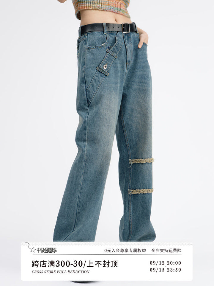 Distressed Blue Straight Jeans