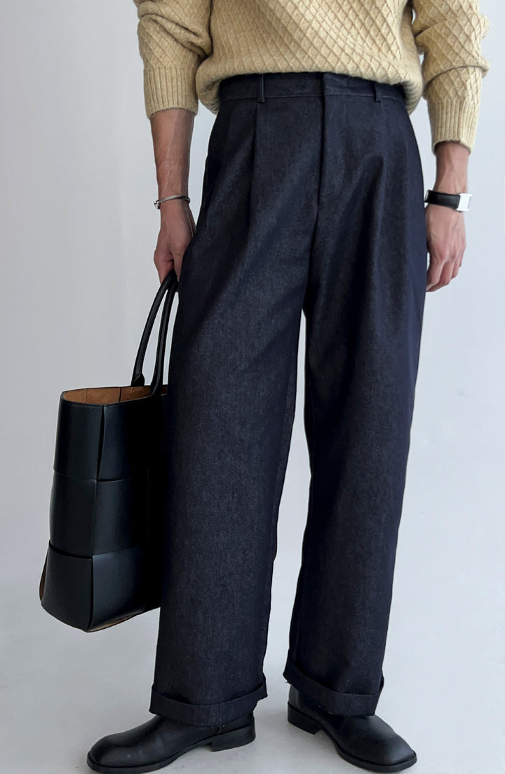 Double Pleated Wide-Leg Trousers