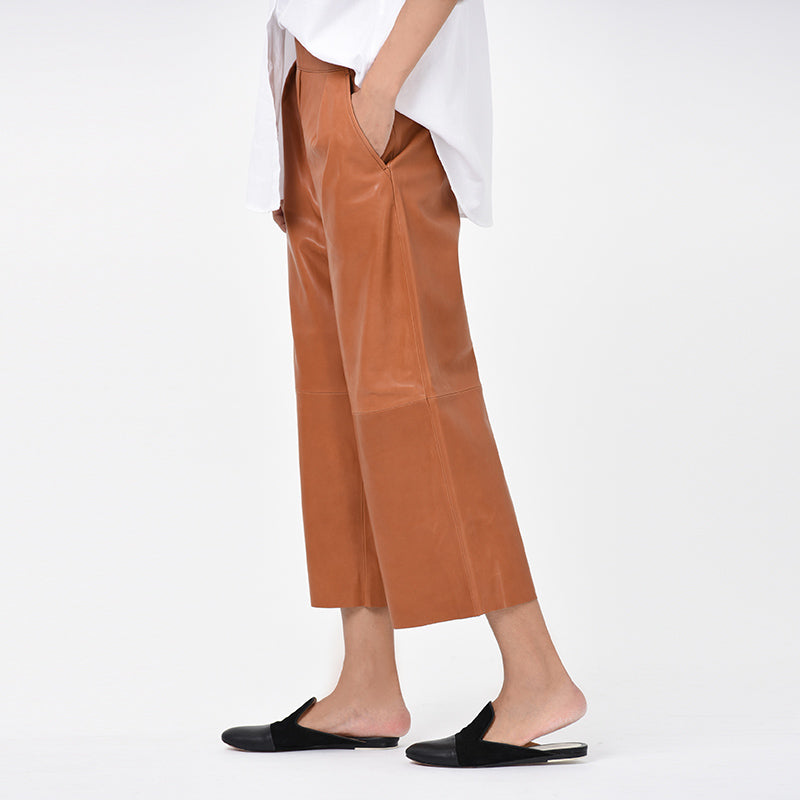 Caramel Sheepskin Wide-Leg Pants