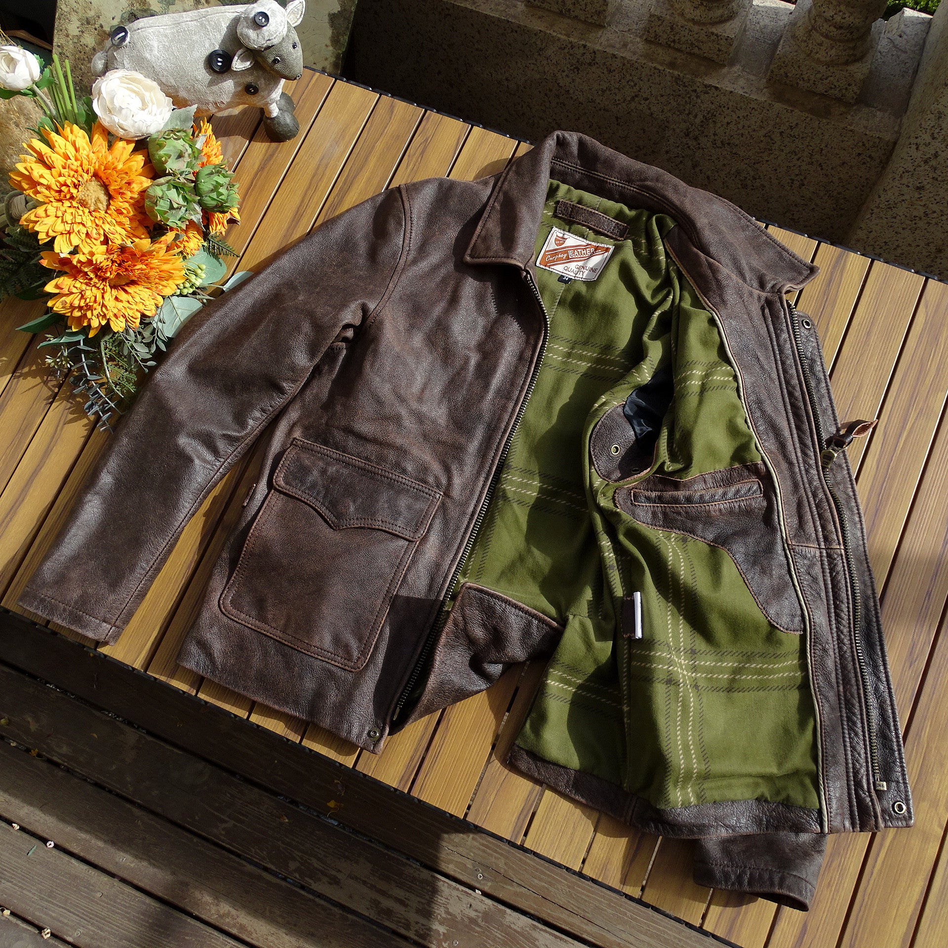Vintage Style Washed Leather Jacket Soft Matte Cowhide