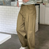 Comfortable Cotton Straight Single Pleated Tapered Trousers