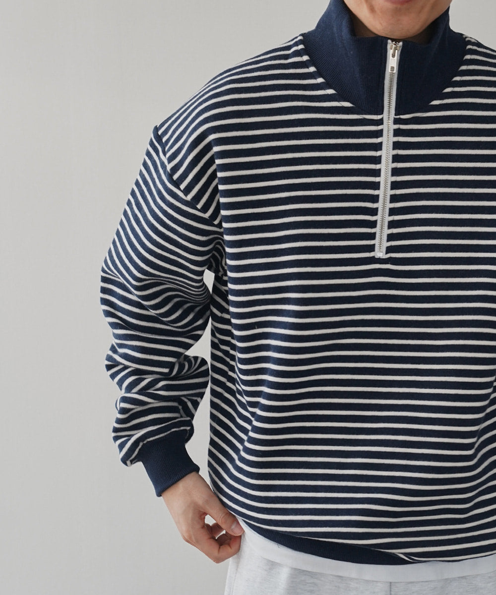 Cotton Striped Half-Zip