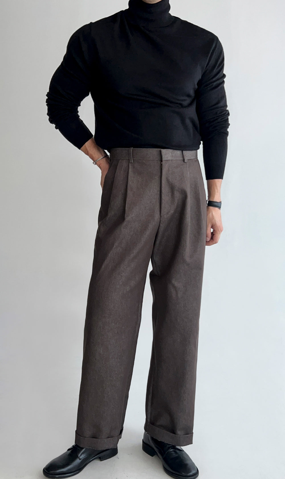 Double Pleated Wide-Leg Trousers