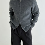 Half-high Collar Wool Cardigan Zipper Chunky Knitted Sweater