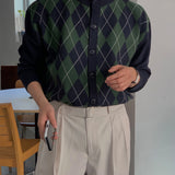 Korean Fashion Men's Rhombus Print Sweater Jacket