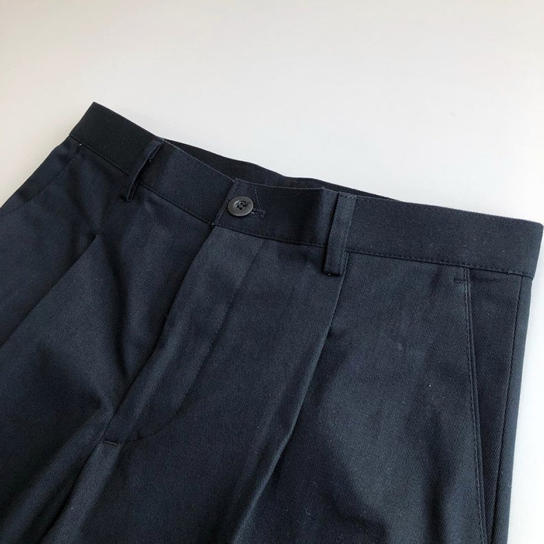 Single Pleated Twill Chino Straight Cotton Trousers