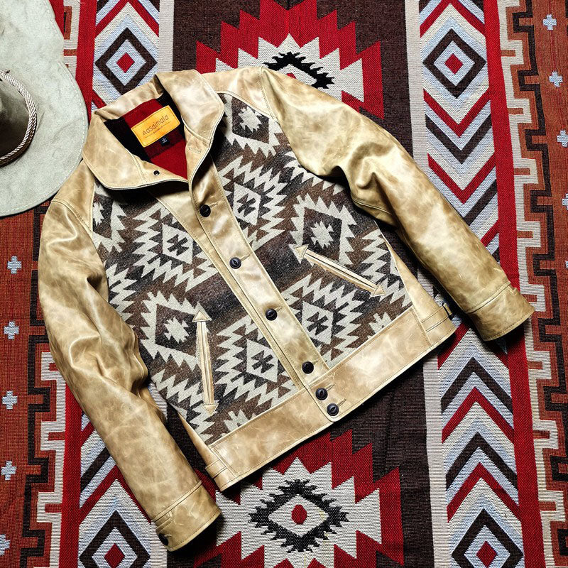 Navajo Tweed Vintage Hand-rubbed Leather Jacket