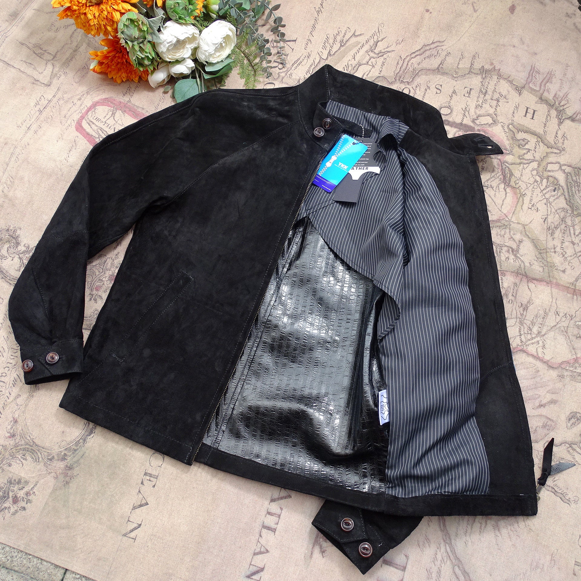 Luxury Italian Leather Jacket Raglan Sleeve Harrington