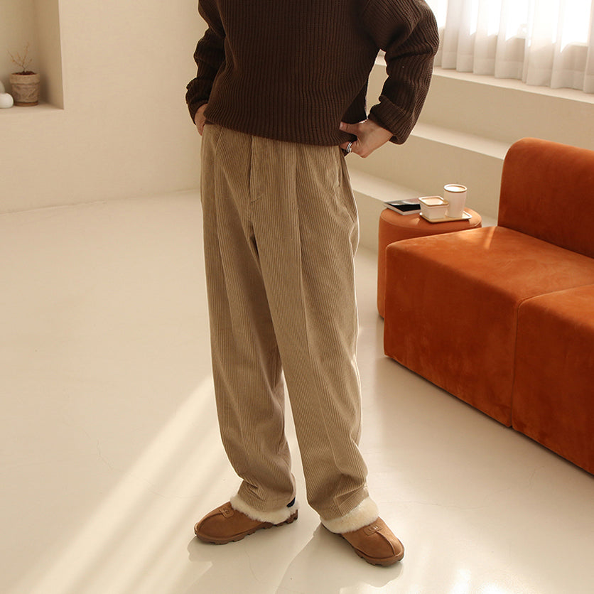 Single-pleated Corduroy Casual Wide-leg Trousers