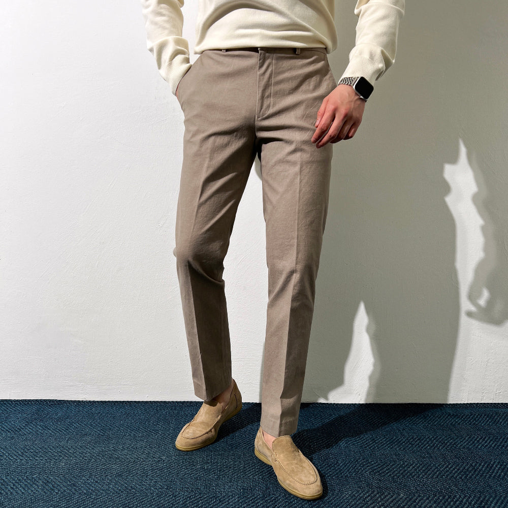 Elastic Waist Washed Solid Color Trousers
