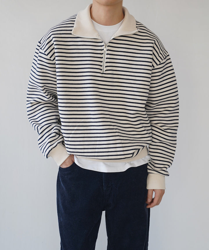 Cotton Striped Half-Zip