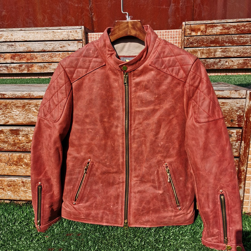 Stand Collar Motorcycle Classic Nostalgic Leather Jacket