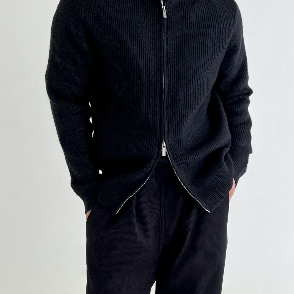 Half-high Collar Wool Cardigan Zipper Chunky Knitted Sweater