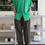 Wide-legged Solid Color Drape Double-pleated Trousers