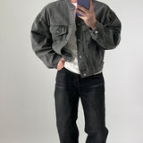 Cityboy-Inspired 5-Color Denim Jacket with Stand-Up Collar
