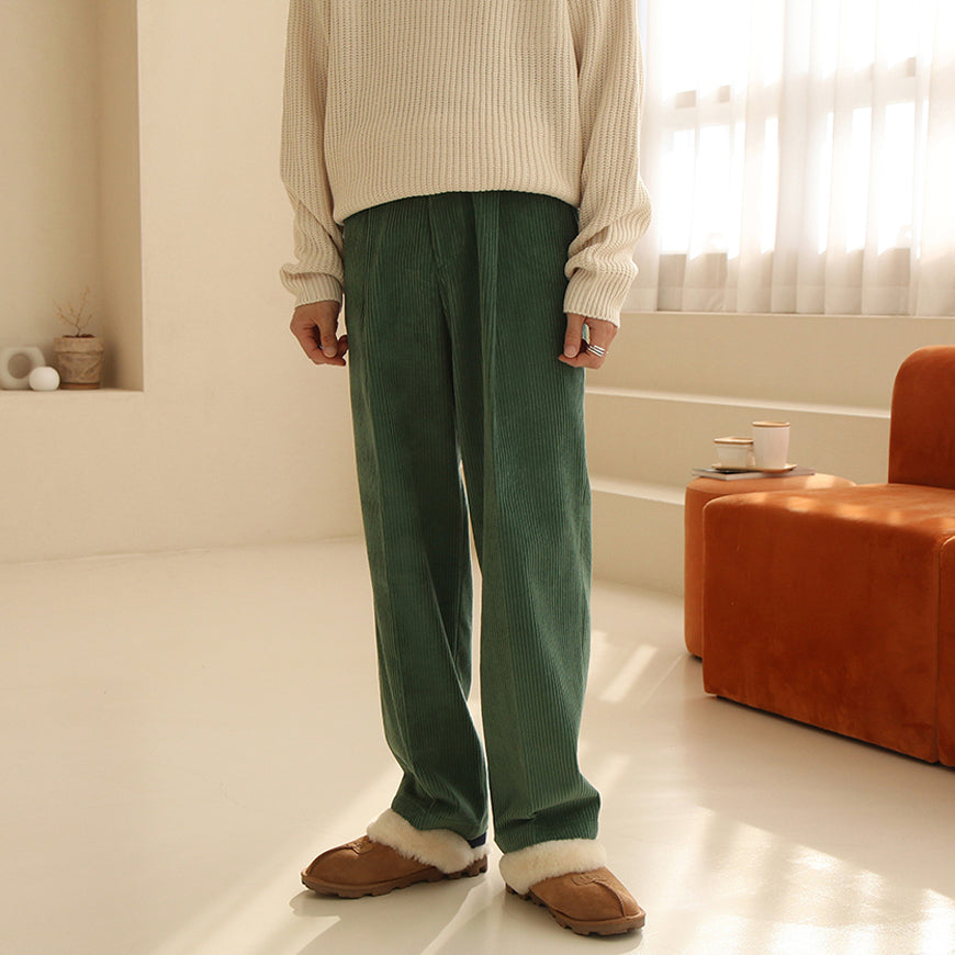 Single-pleated Corduroy Casual Wide-leg Trousers