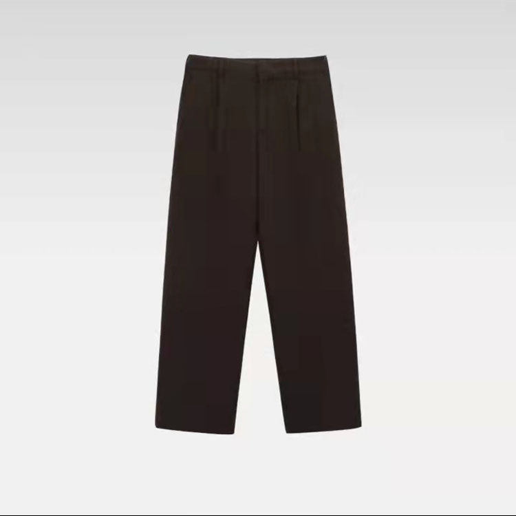 Cotton Elastic Single Pleated Basic Drape Straight Trousers