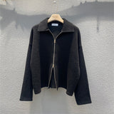 Lapel Pit Strip Texture Double Zipper Chic High-Quality Knitted Cardigan