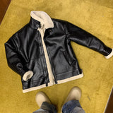 Vegan leather aviator coat